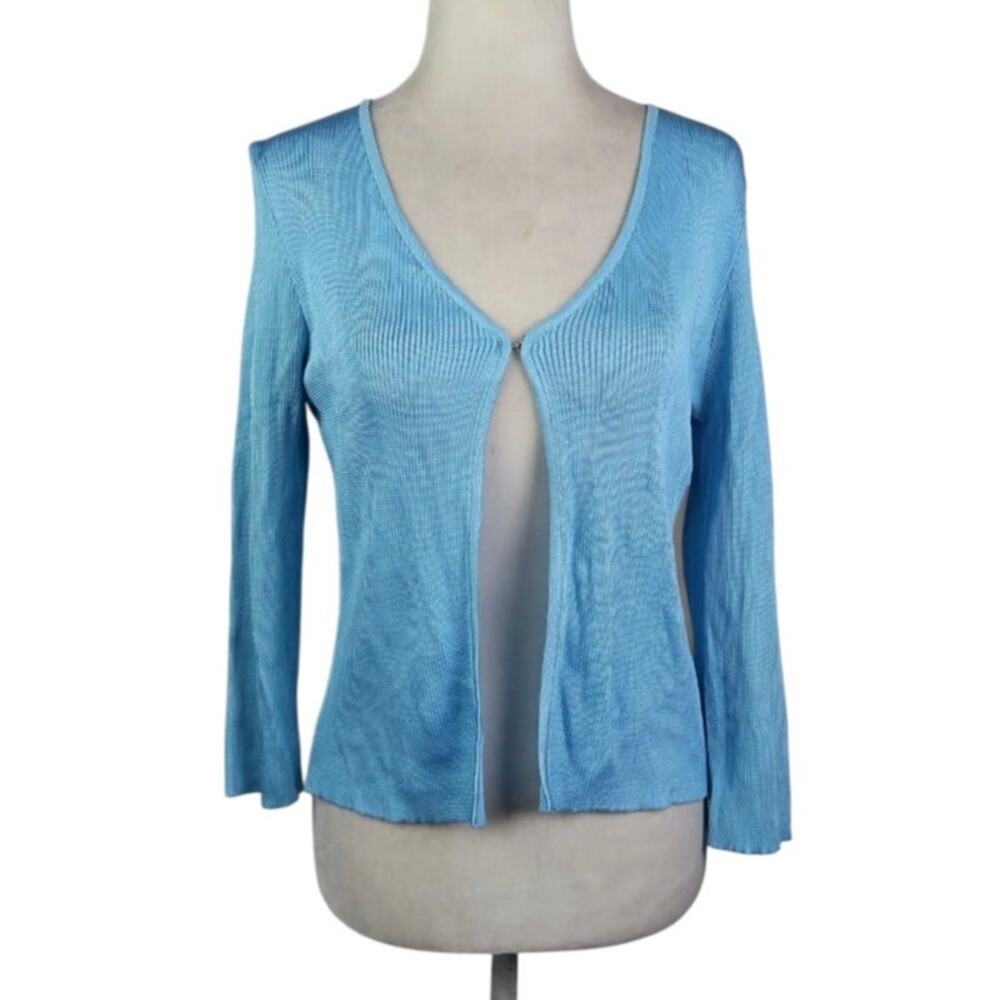 Vintage Y2K Bebe Aqua Blue Rayon Knit Fitted Cardigan Sweater L NWT